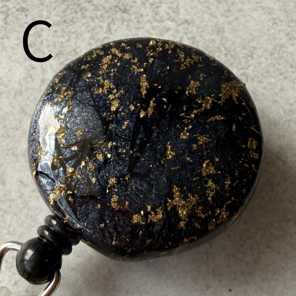 Gold Leaf Japanese Washi Badge Reel, Galaxy Black Retractable ID Holder, Luxury Nurse Badge Reel, Handmade Office Accessory, Unique Teacher Gift