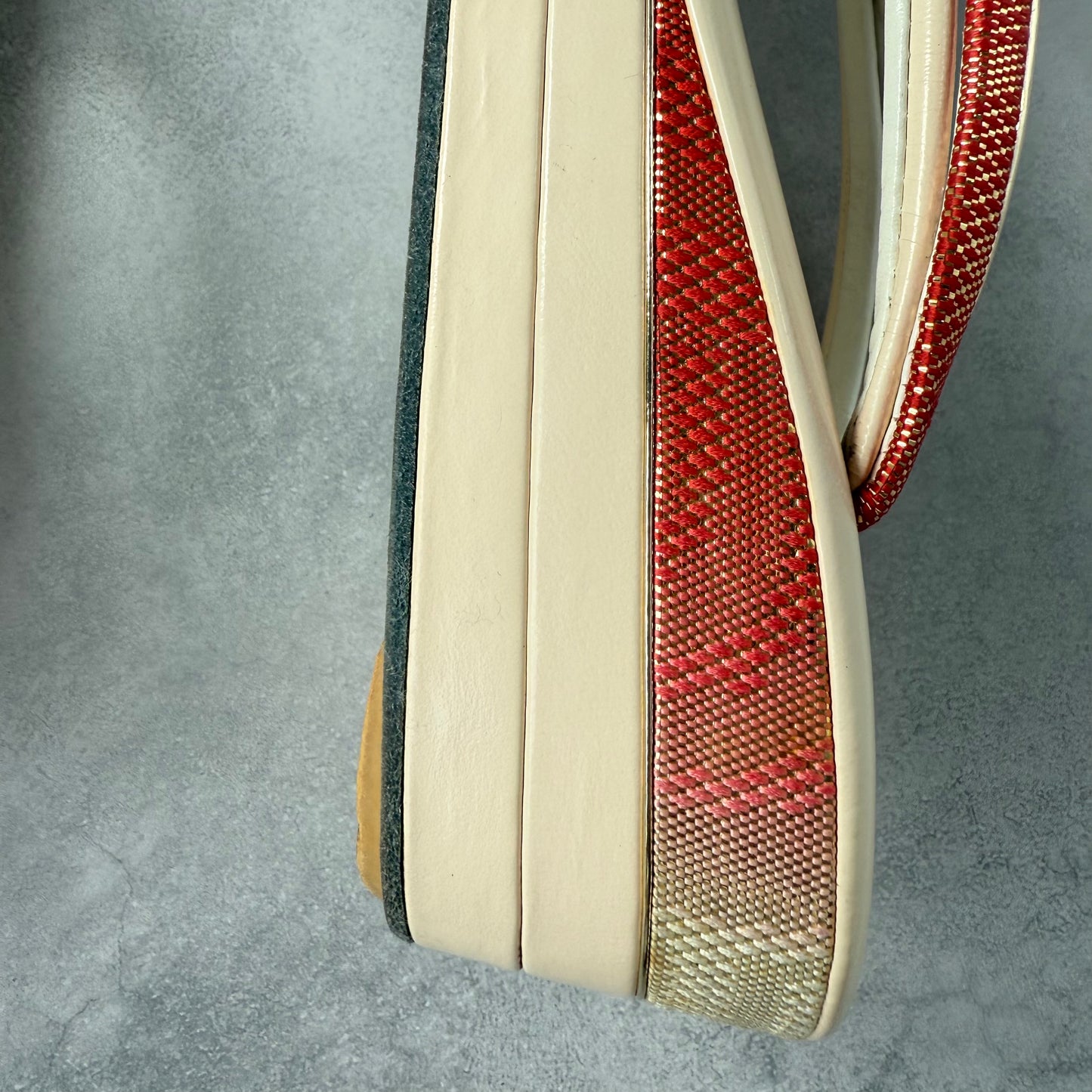 Vintage Japanese Zori 1960s | Ivory Platform Kimono Sandals | Sogo Kobe | Red Gold Strap | Formal Geta for Maiko or Wedding